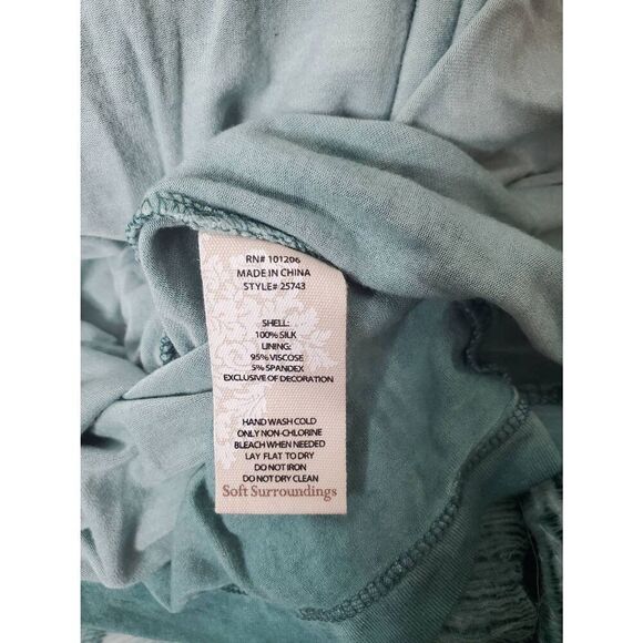 Soft Surroundings Silk Beaux Arts Cowl Neck Embellished Green Fairy Tunic Top - Picture 5 of 6